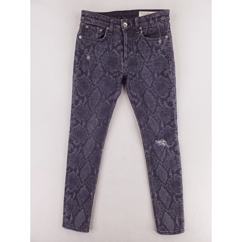 Rag & Bone Jeans Womens 25 Gray Snake Skin Cate Mid Rise Ankle Skinny Distressed